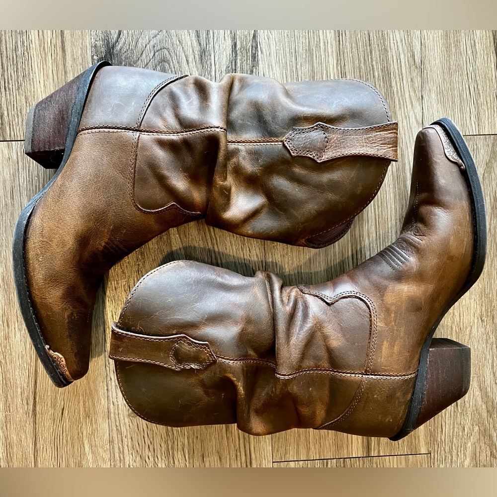 Crush by  Women’s Brown Sultry Slouch Distressed Leather Cowgirl Boots, 7.5